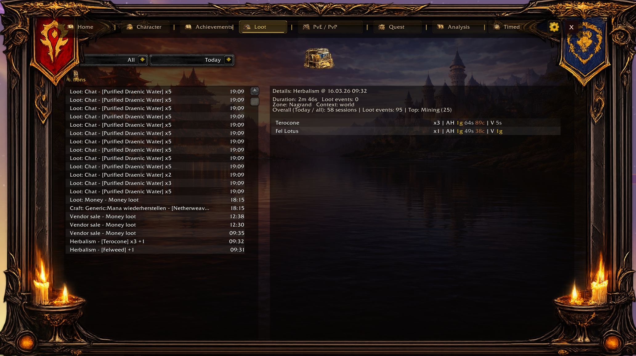 TrackMe loot history screenshot